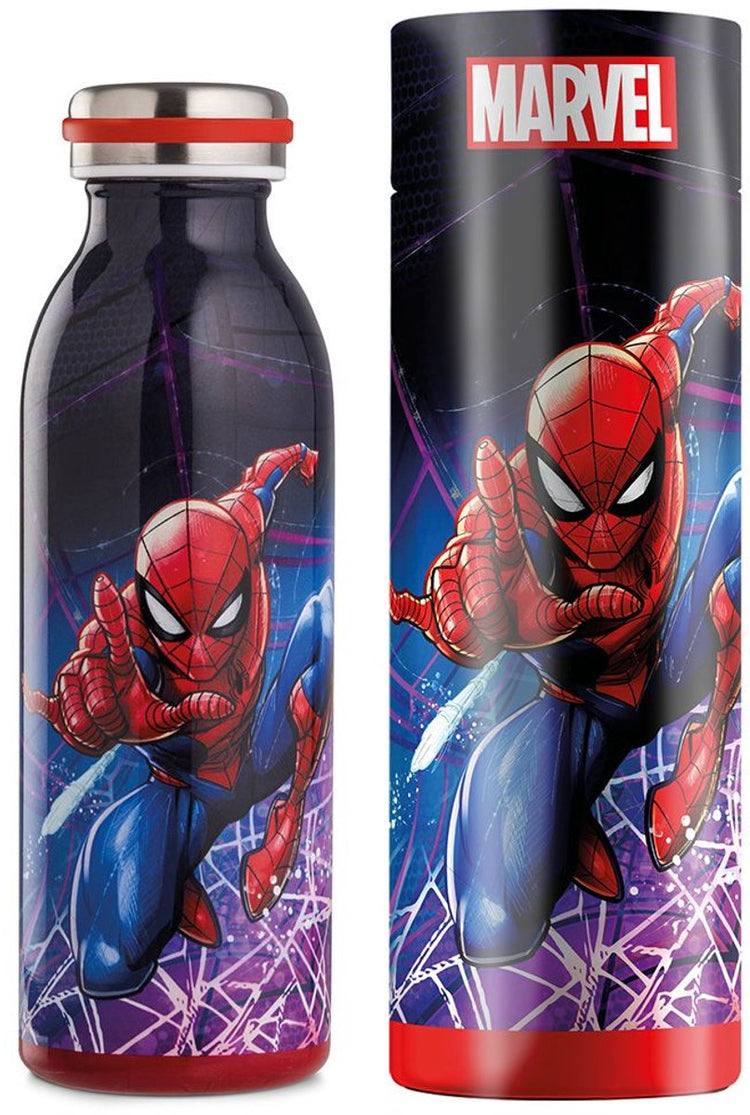 Bouteille d'eau thermos Egan Disney Spiderman - 21 cm de haut - bleu - acier inoxydable - dans un emballage cadeau