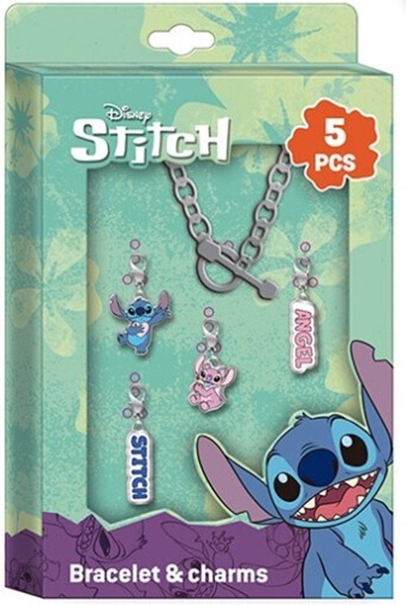 Bracelet en métal Disney Lilo Stitch avec 4 pendentifs (charmes) différents (ange au point) coffret cadeau