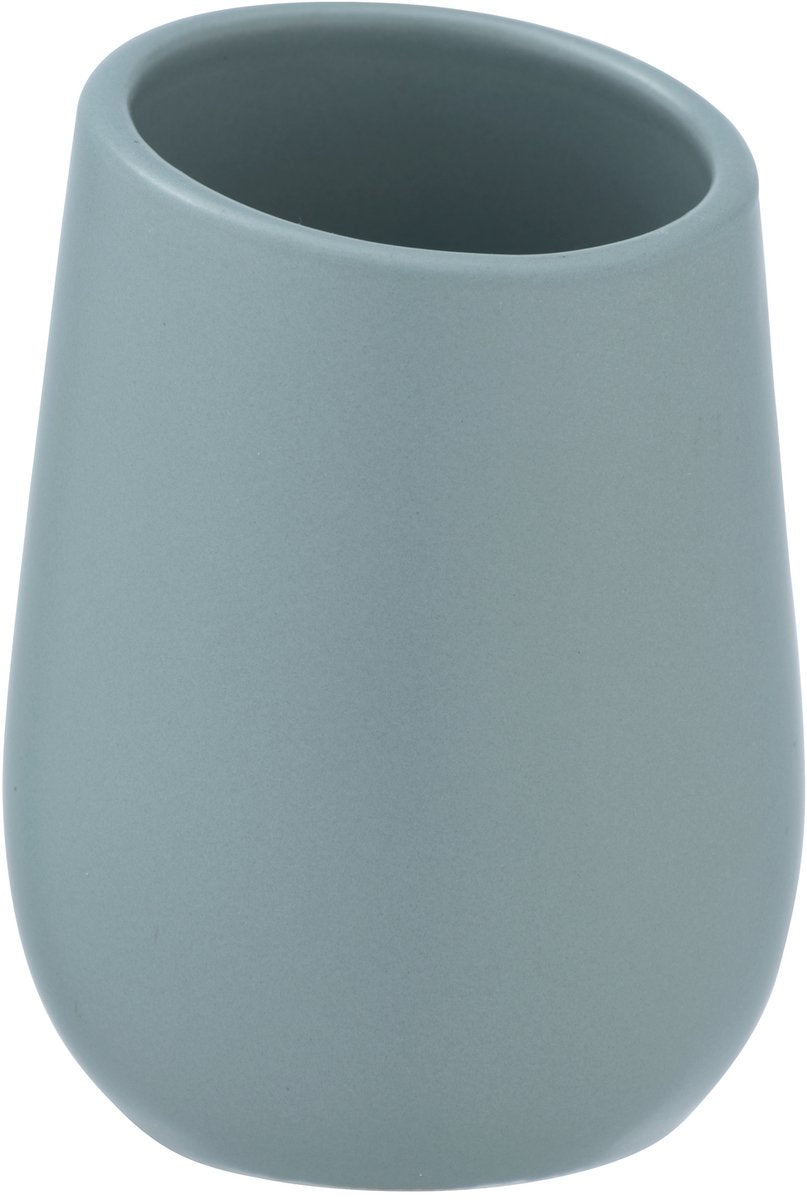 Wenko porte-brosse à dents badi bleu-gris en céramique mate - gobelet à brosse à dents