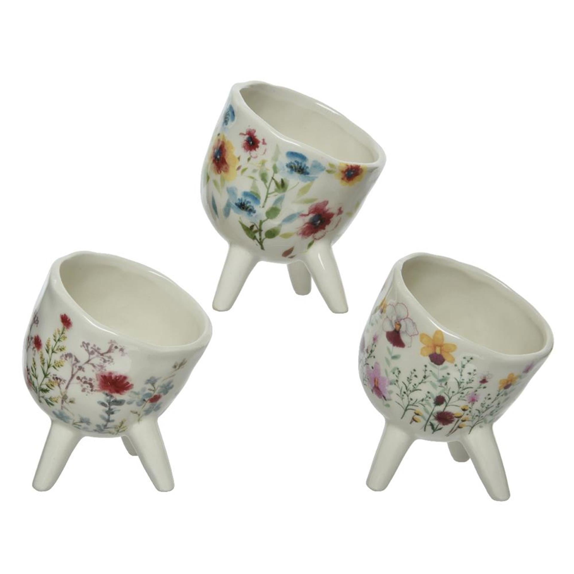 Pot de fleur Decoris dolomite h11,4cm avec motif floral