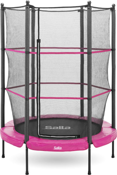 Salta junior - ø 140 cm - ressorts élastiques et filet de sécurité - mini petit trampoline rond pour intérieur et extérieur - trampoline enfant - rose