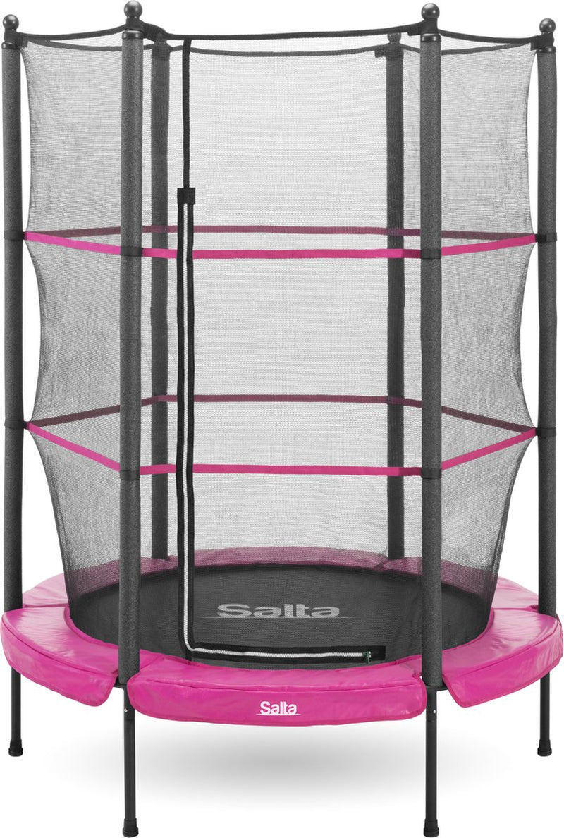 Salta junior - ø 140 cm - ressorts élastiques et filet de sécurité - mini petit trampoline rond pour intérieur et extérieur - trampoline enfant - rose