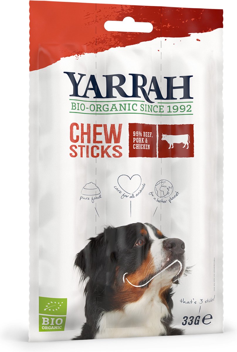 Bâton à mâcher bio Yarrah - bœuf - snack pour chien - 33 g