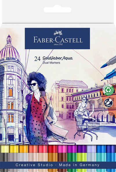 Faber-castell - marqueur aquarelle duo - goldfaber - étui 24 pièces - pinceau 0,6 mm - fc-164624