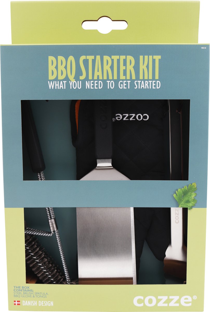 Cozze ® Set BBQ 4 pièces : spatule, pince, gant brosse à grillades