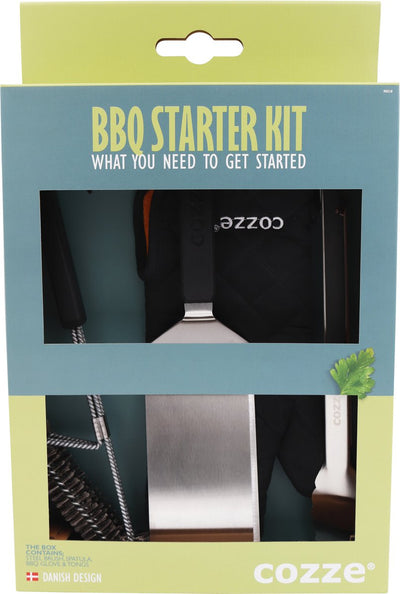 Cozze ® Set BBQ 4 pièces : spatule, pince, gant brosse à grillades