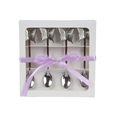 Ensemble de cuillères à café papillon Decoris, 4 pièces en acier inoxydable