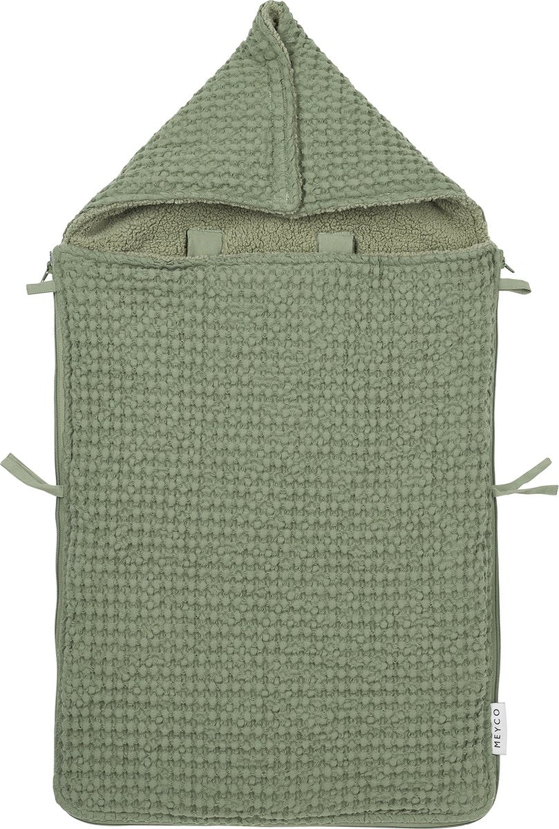 Chancelière en peluche gaufré Meyco pour bébé - vert olive - 40x82cm