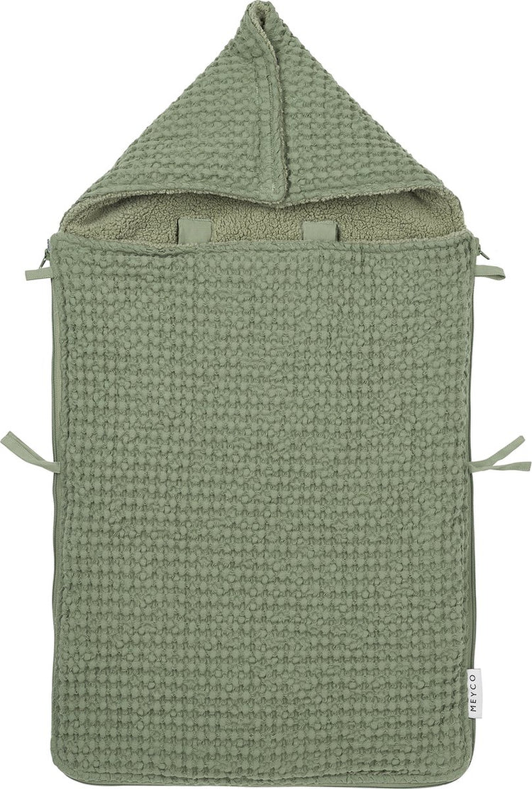 Chancelière en peluche gaufré Meyco pour bébé - vert olive - 40x82cm