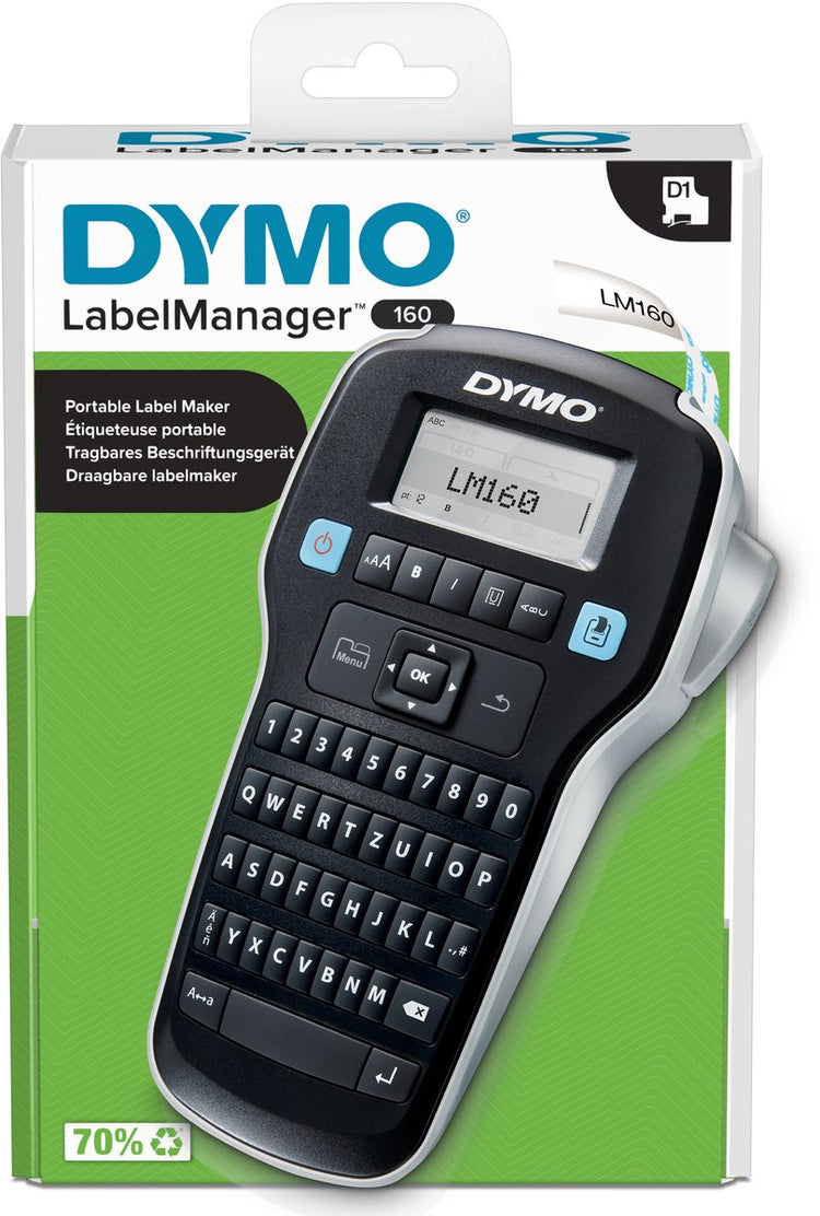 Dymo label manager 160 étiqueteuse | imprimante d'étiquettes portable avec clavier qwertz | y compris ruban d'étiquettes d1 noir et blanc (12 mm) | pour la maison et le bureau
