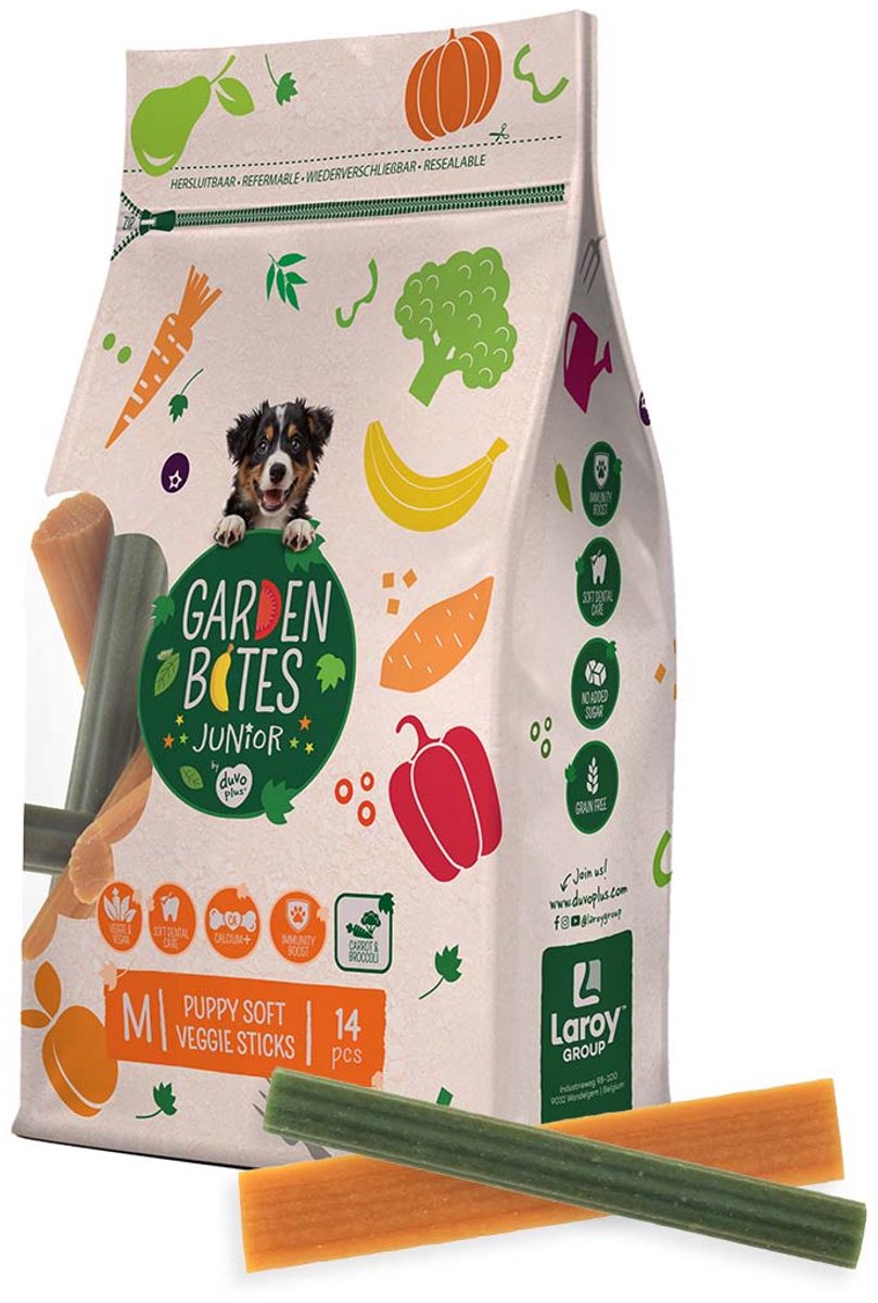 Garden Bites duvoplus - bâtonnets de légumes doux snacks pour chiens - friandises pour chiens - végétarien sans gluten - chiot moyen 14pcs