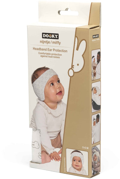Dooky® Protection auditive bébé Dooky x Miffy - bandeau souple réglable - 0-6 mois - blanc - coton Oeko-Tex - léger confortable