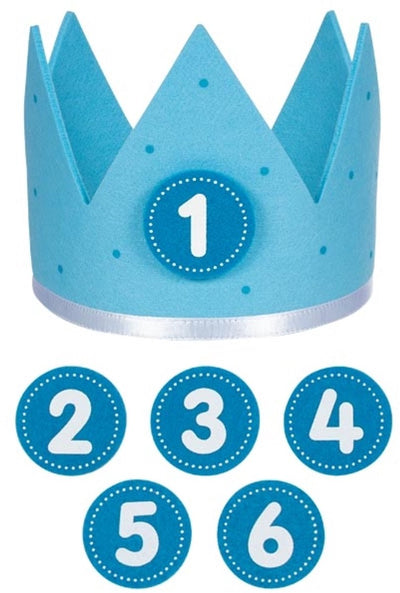 Couronne d'anniversaire Goki bleue l59,5cm, avec chiffres interchangeables 1-6, feutre, 1+