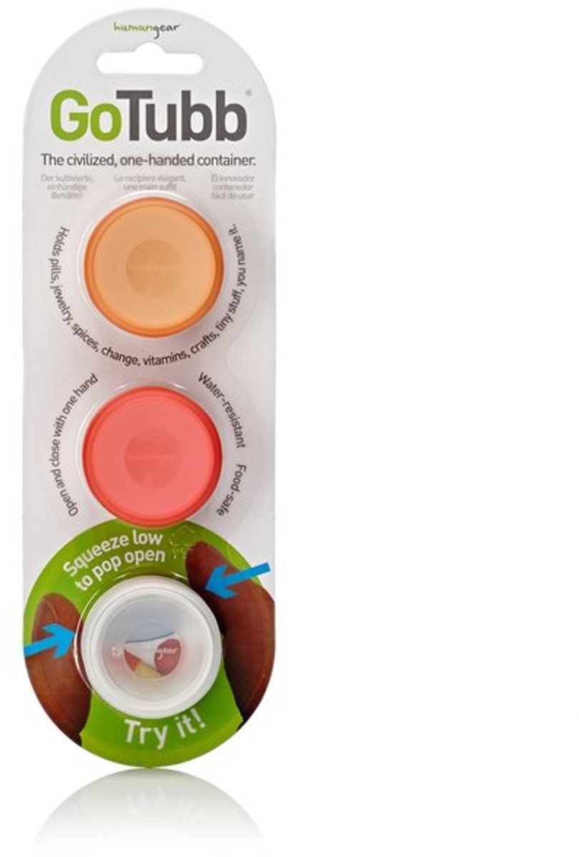 Équipement humain - gotubb 3-pack - petit - rouge orange clair - boîte à pilules - boîte de rangement