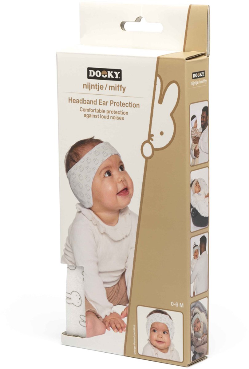 Dooky® Protection auditive bébé Dooky x Miffy - bandeau souple réglable - 0-6 mois - blanc - coton Oeko-Tex - léger confortable