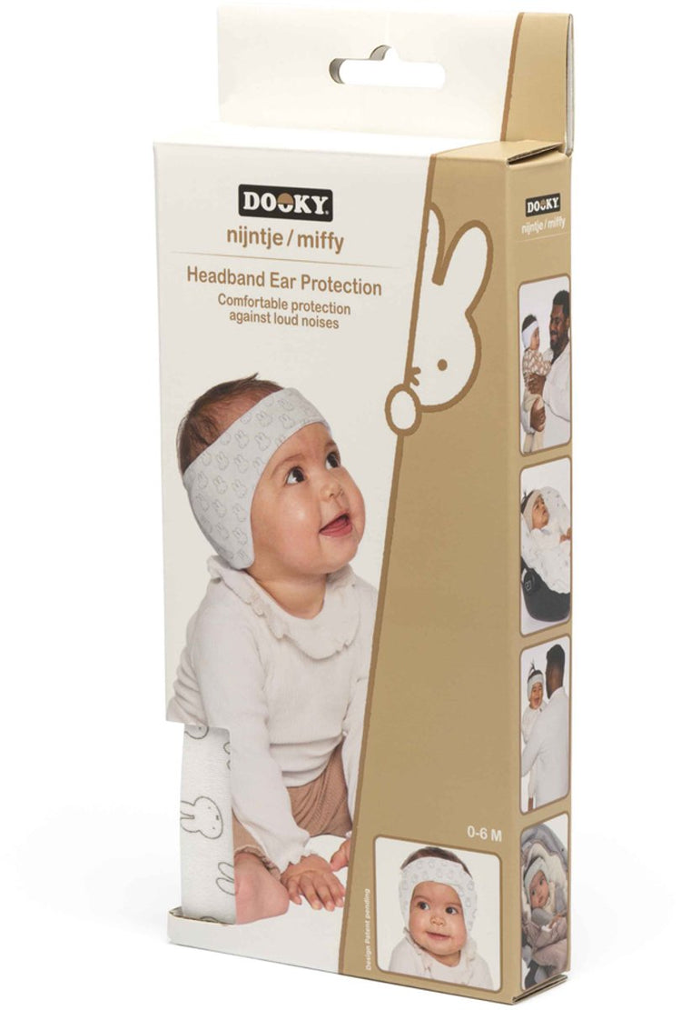 Dooky® Protection auditive bébé Dooky x Miffy - bandeau souple réglable - 0-6 mois - blanc - coton Oeko-Tex - léger confortable
