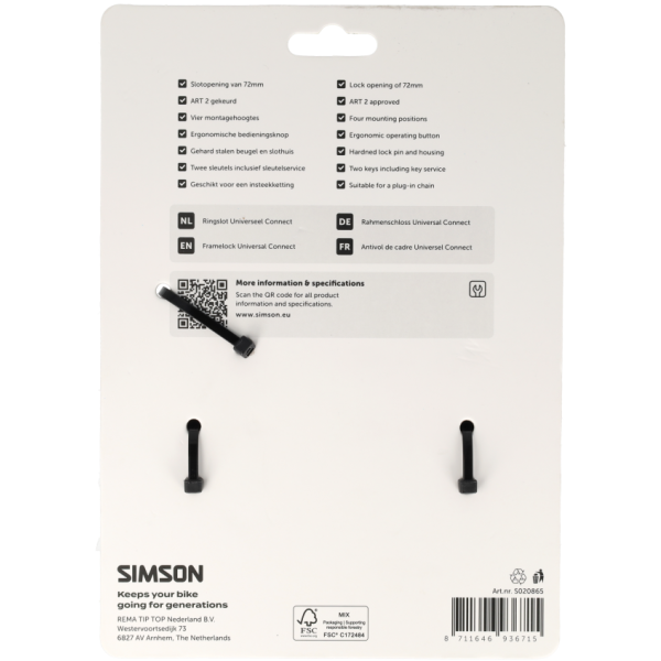 Simson frame lock insert de connexion universel 72mm art**