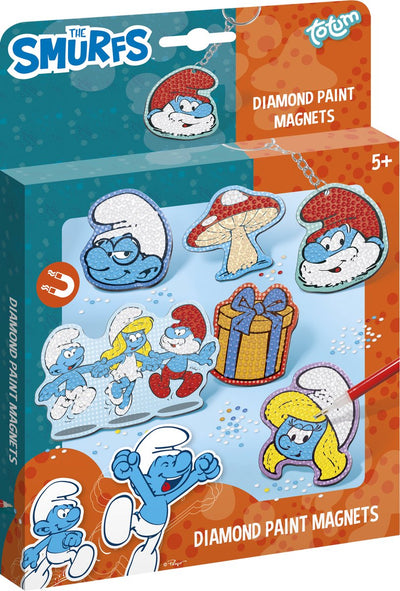 Fabriquez des aimants et un porte-clés en peinture diamant Totum les Schtroumpfs avec le Grand Schtroumpf et la Schtroumpfette - ensemble de jouets créatifs pour garçons et filles