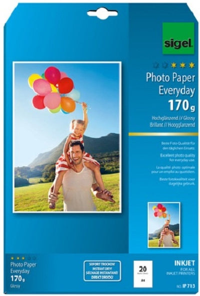 Papier photo jet d'encre Sigel - Everyday Plus - a4 - brillant - 170 grammes - 20 feuilles - si-ip713