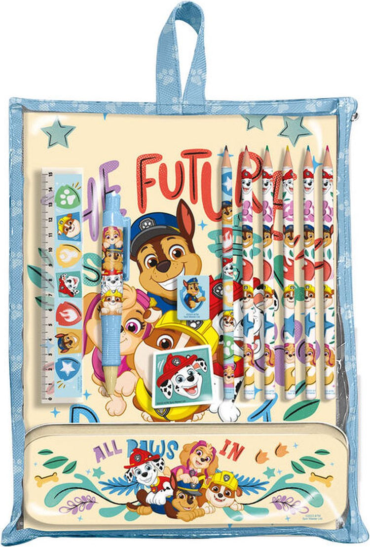 Ensemble de papeterie Paw Patrol avec étui en métal, crayons, stylo et plus - emballage cadeau