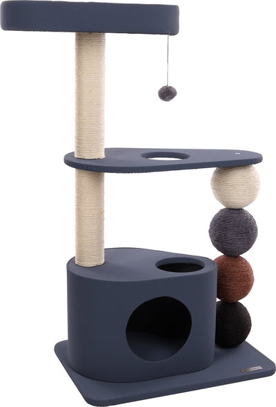 Arbre à chat Flamingo – horacio bleu – 76x44x107,5 cm – arbre à chat robuste avec abri de literie rembourré – meubles pour chat avec jouet en corde à gratter en sisal – arbre à chat de luxe pour toutes les races