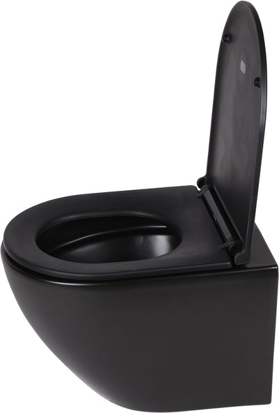 Chasse d'eau murale Differnz sans rebord compacte 49x36x37cm avec abattant softclose noir mat