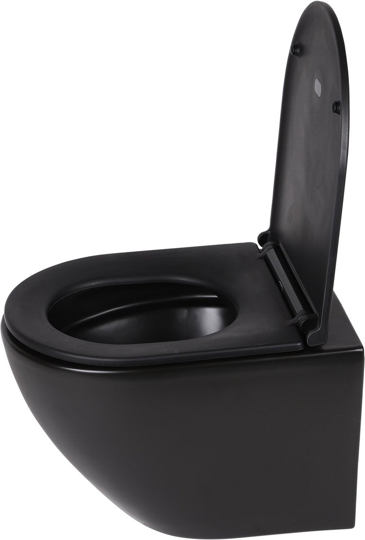 Chasse d'eau murale Differnz sans rebord compacte 49x36x37cm avec abattant softclose noir mat