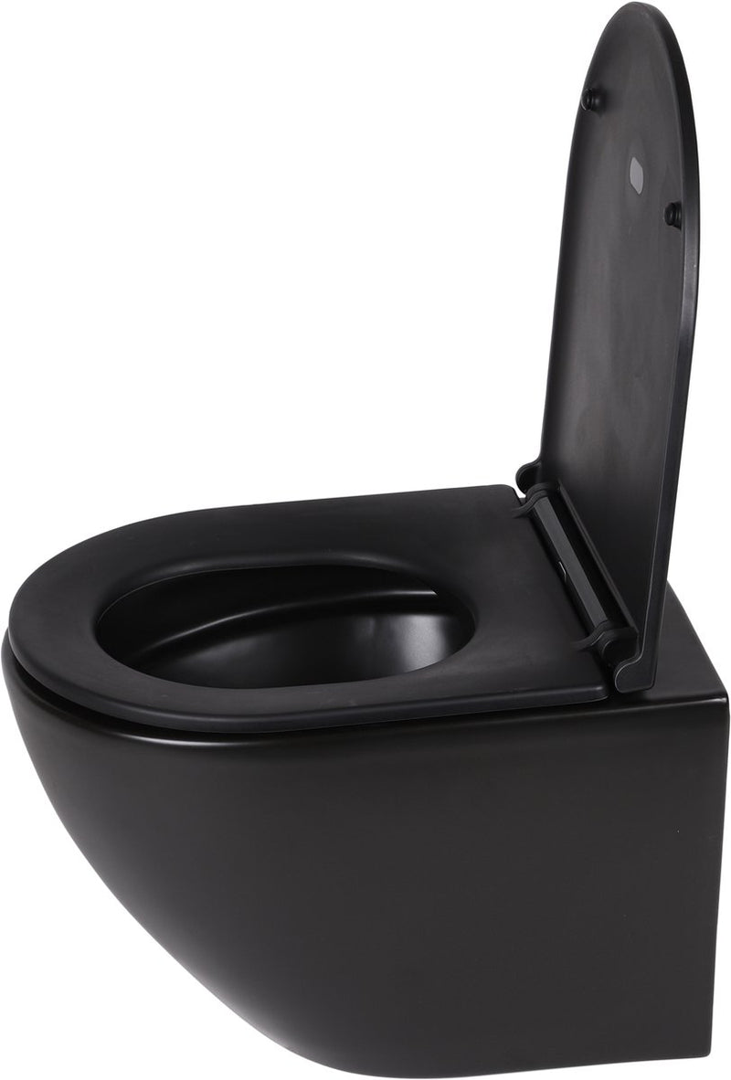 Chasse d'eau murale Differnz sans rebord compacte 49x36x37cm avec abattant softclose noir mat