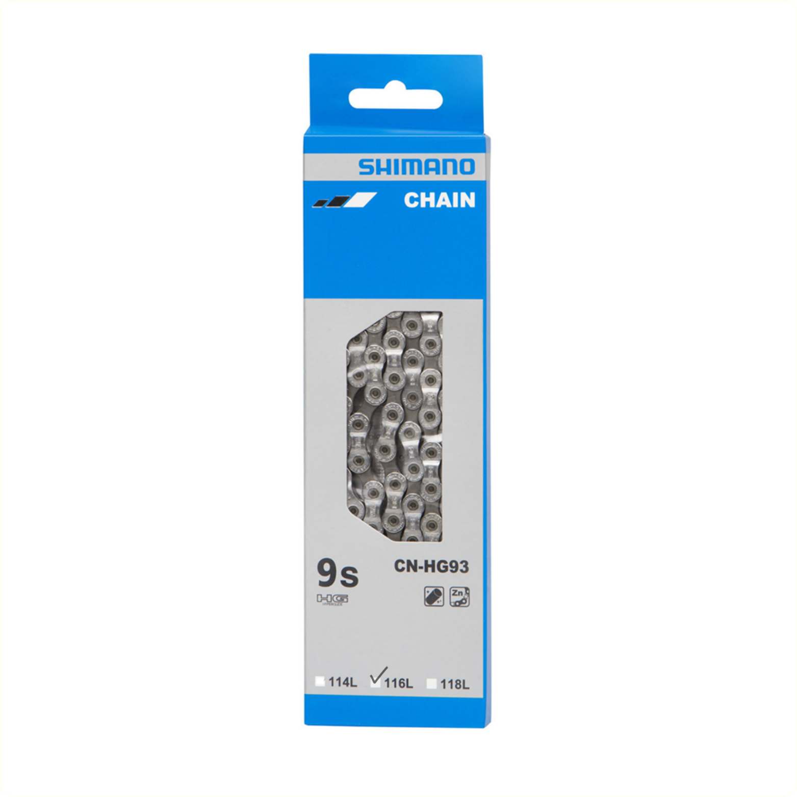 Chaîne Shimano HG93 9v - Chaîne de vélo durable et résistante à la corrosion pour VTT route - 116 maillons - Noir