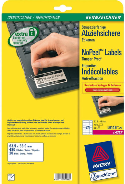 Etiquette laser Avery 63 - 5x33 - 9mm blanche 20 feuilles 24 étiquettes par feuille