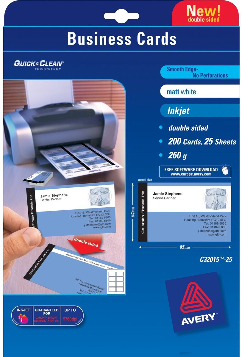 Cartes de visite sans marque sans marque de marque privée Avery C32015-25 mates