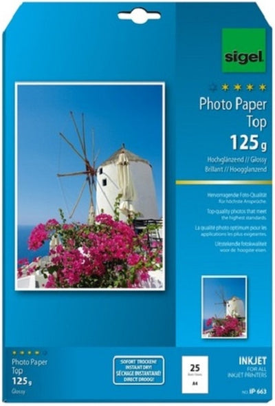 Papier photo jet d'encre Sigel - haut - a4 - brillant - double face - 125 grammes - 25 feuilles - si-ip663