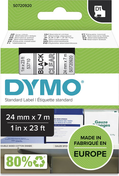 Étiquettes Dymo originales d1 | texte noir sur étiquette transparente | 24 mm x 7 m | étiquettes autocollantes pour l'imprimante d'étiquettes Label Manager | fabriqué en europe