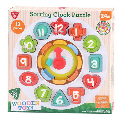 Jouez aux formes de tri en bois et à l'horloge d'apprentissage, 13dlg.
