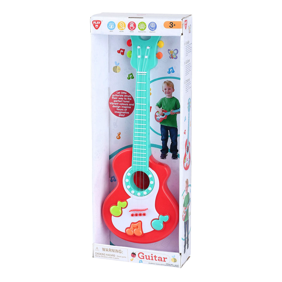 Jouer de la guitare avec des notes de musique rouge
