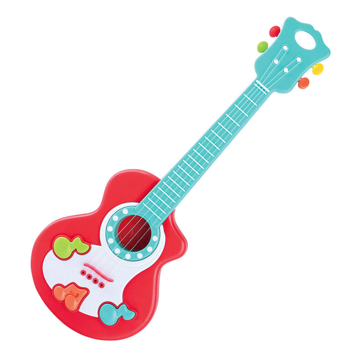 Jouer de la guitare avec des notes de musique rouge
