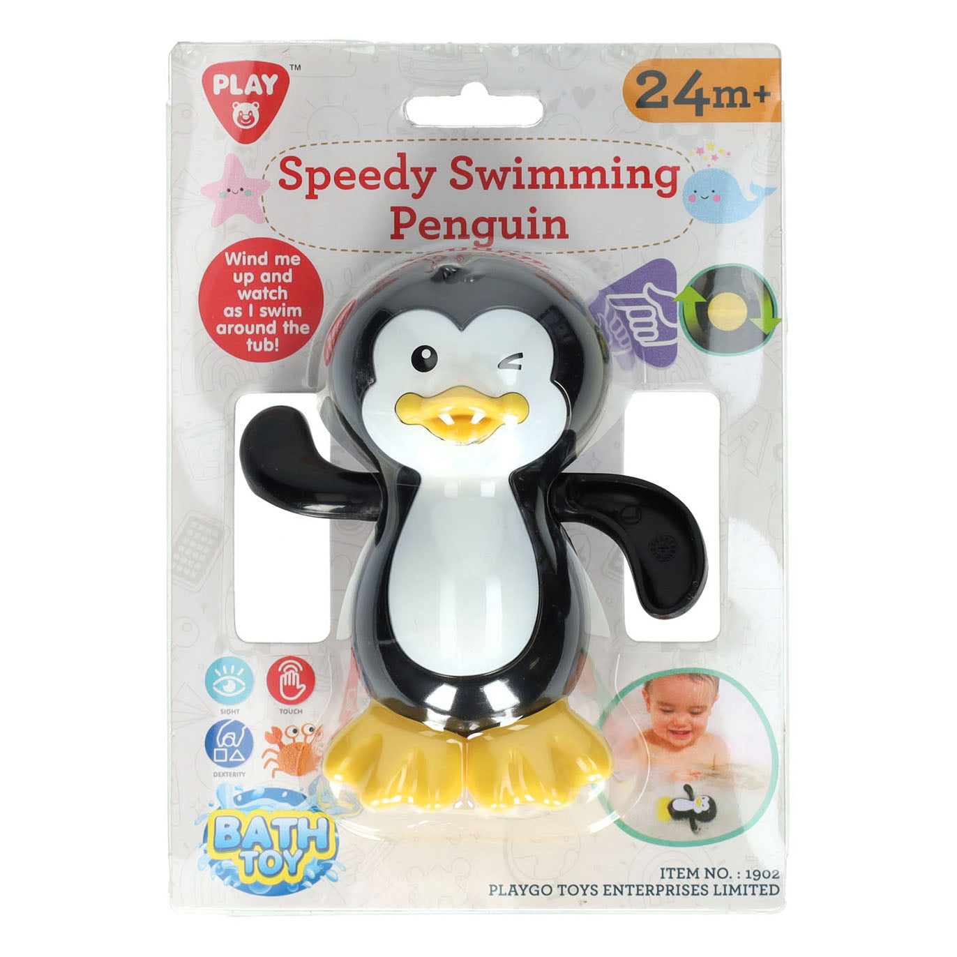 Jouer au jouet de bain pingouin de natation rapide