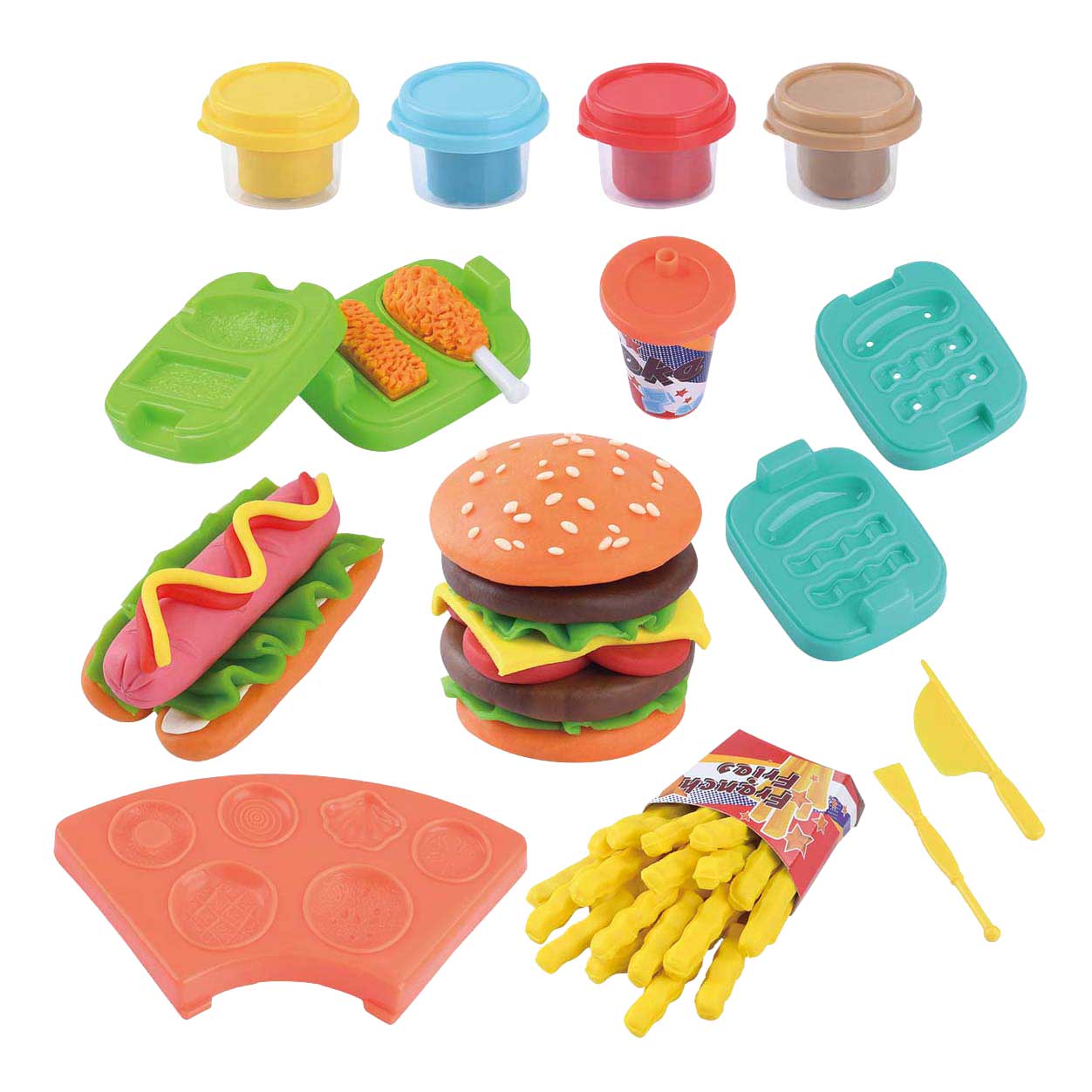 Set d'argile à hamburger Playgo - 4 pots en argile