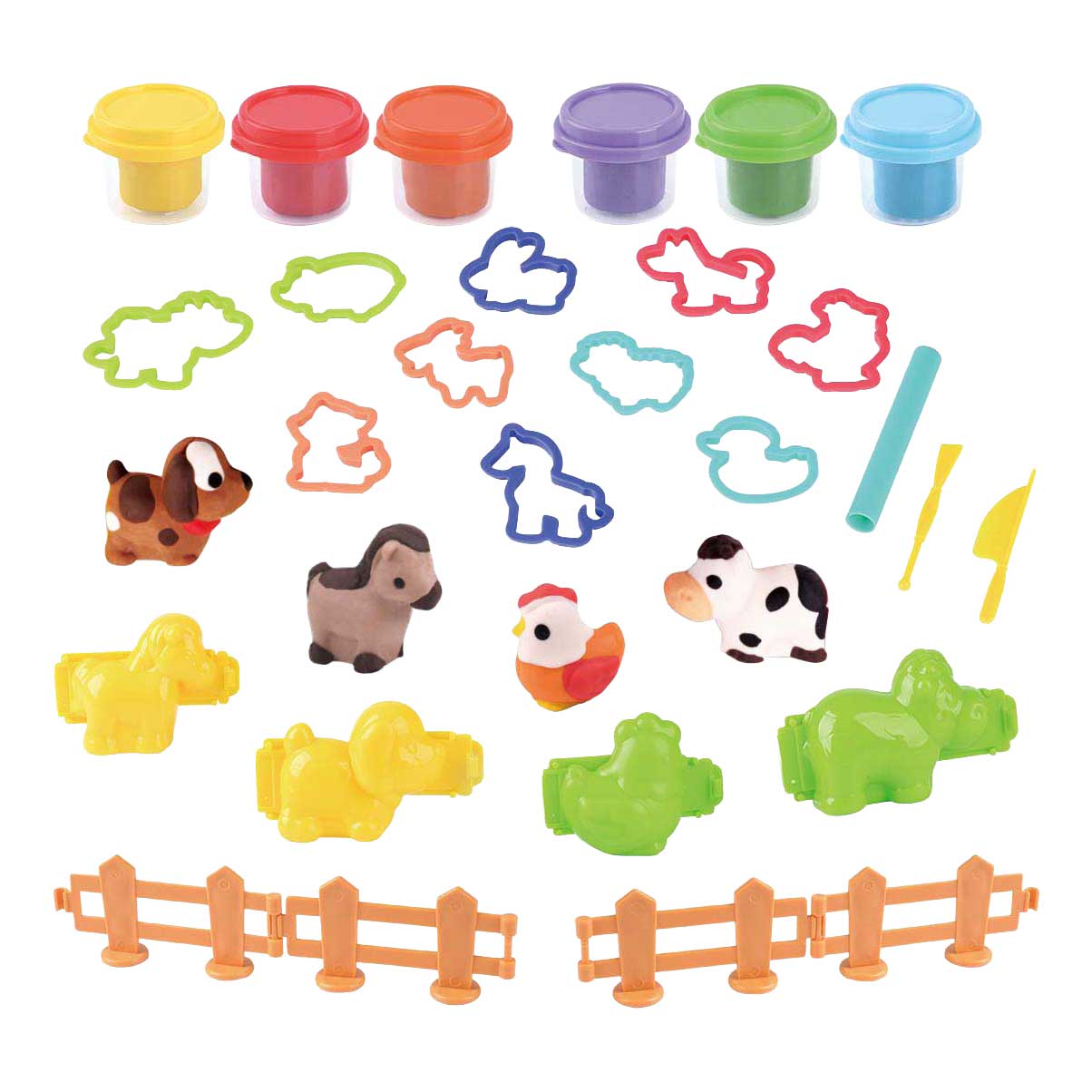 Ensemble en argile Playgo ferme et animaux - 6 pots en argile