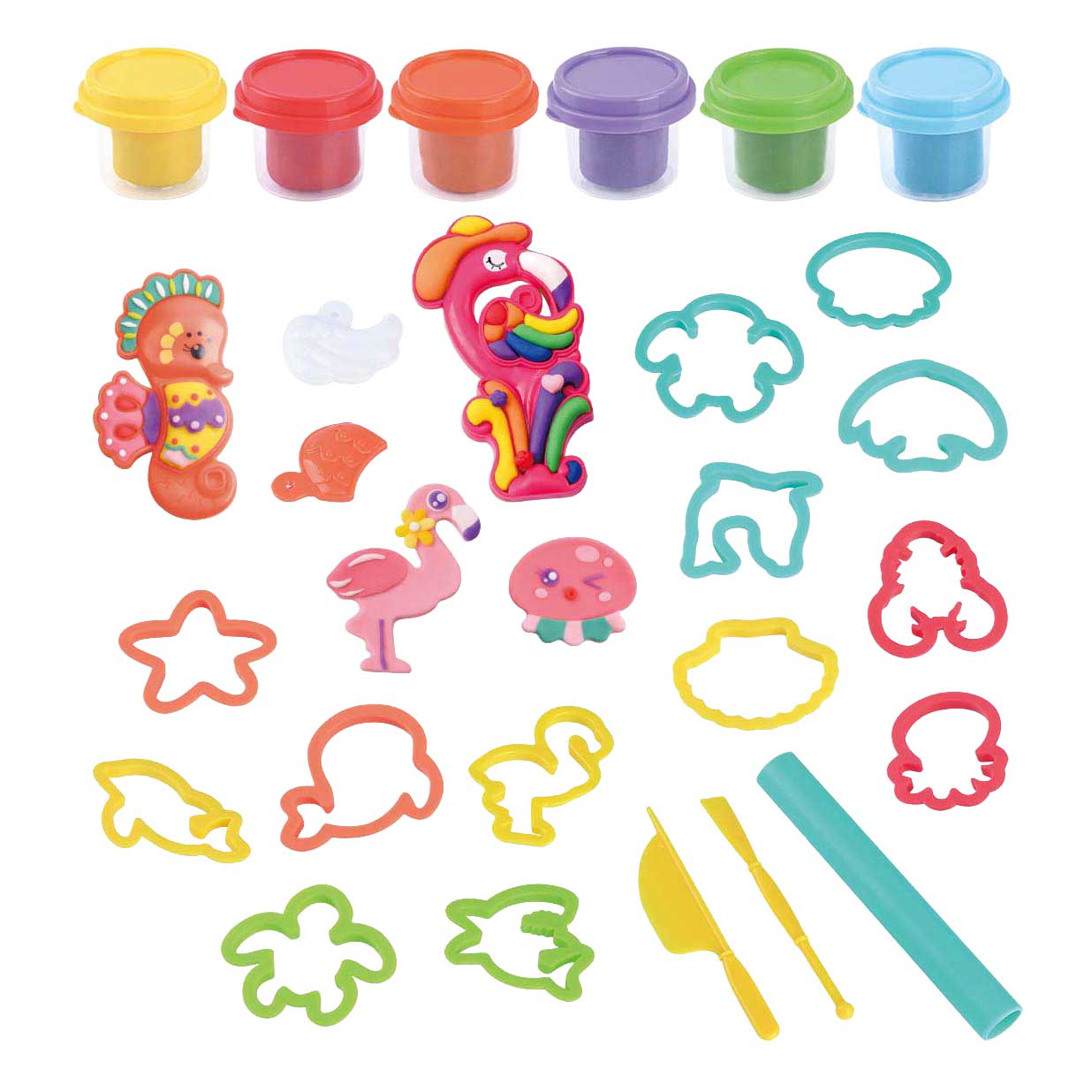 Ensemble d'argile pour animaux côtiers Playgo - 6 pots en argile