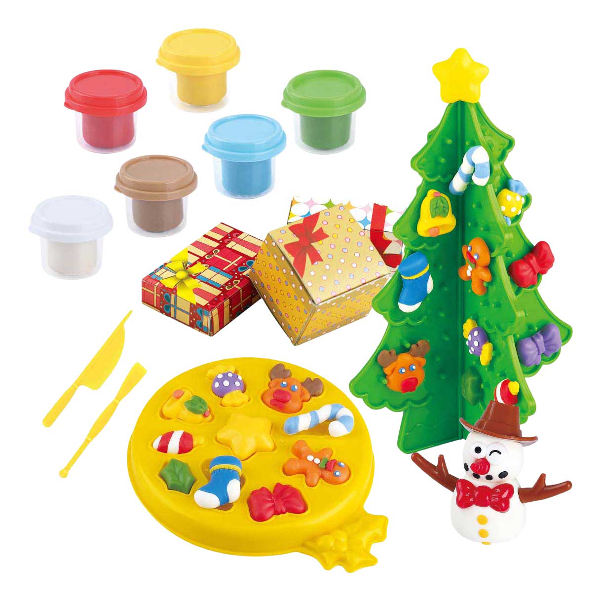 Ensemble d'argile pour sapin de Noël Playgo - 6 pots en argile