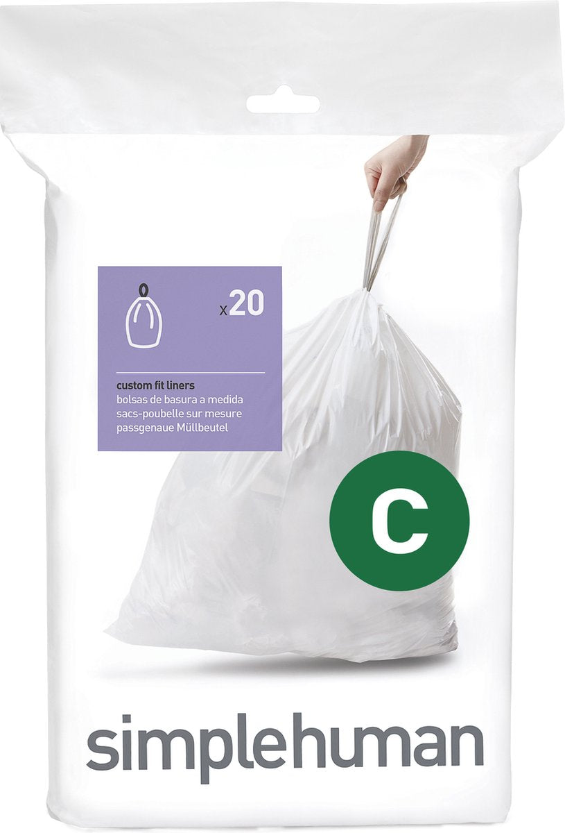 Sacs poubelle Simplehuman code c - 12 litres - 20 pièces - avec cordon de serrage - blanc