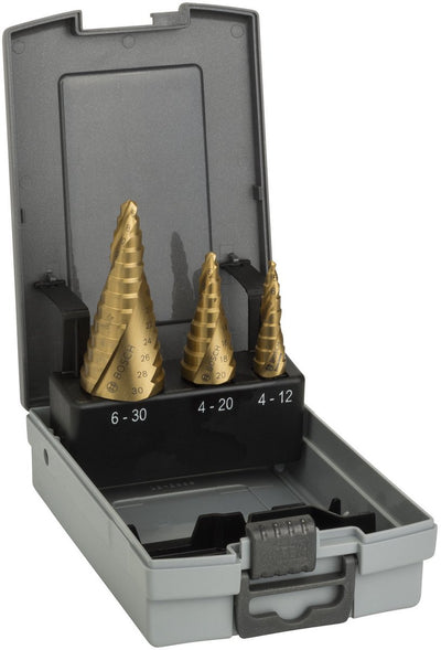 Bosch – jeu de forets étagés hss-étain, 3 pièces. 4-12 4-20 6-30 - 2608587...