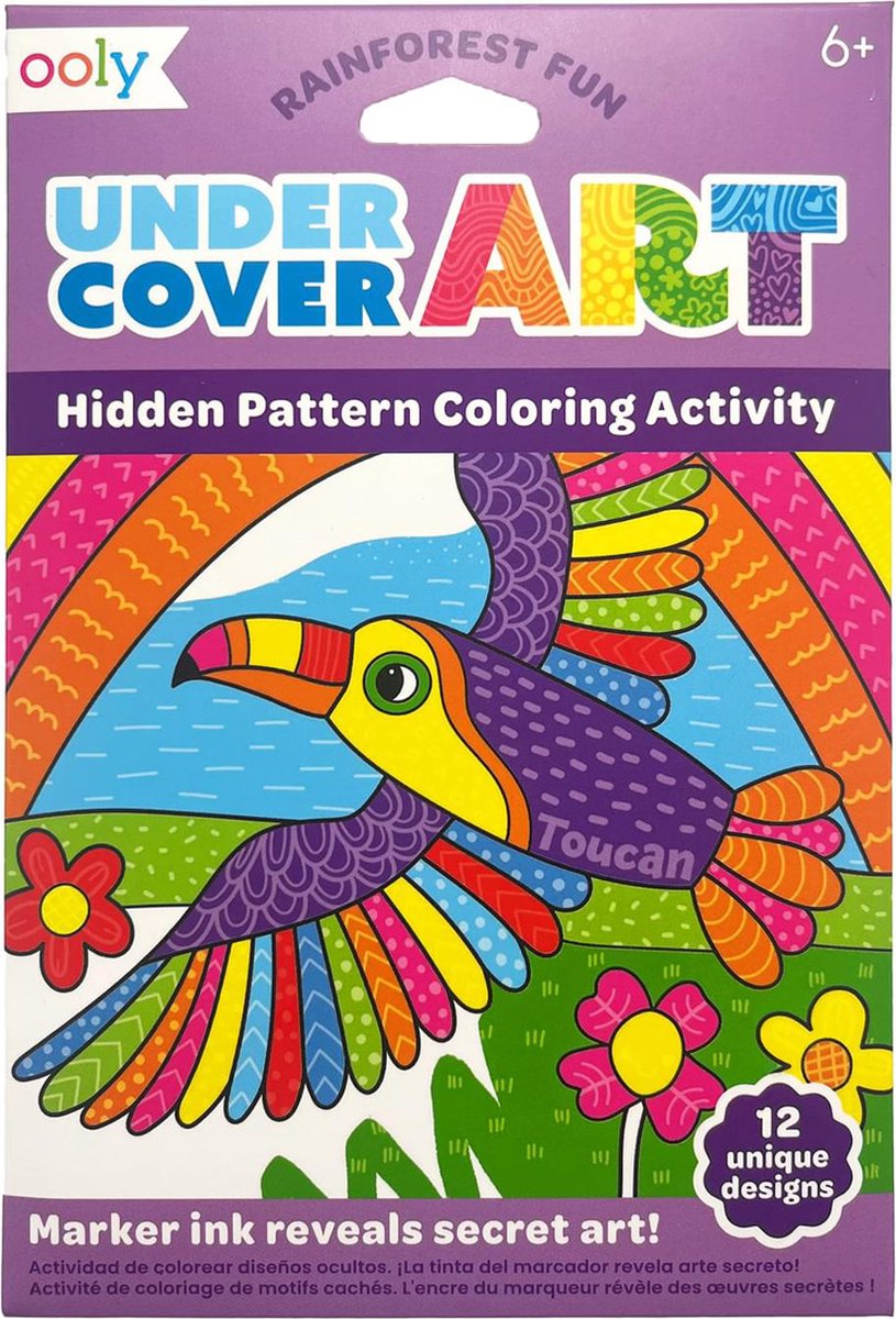 Ooly - art secret - 12 pages à colorier avec motifs cachés - plaisir dans la forêt tropicale