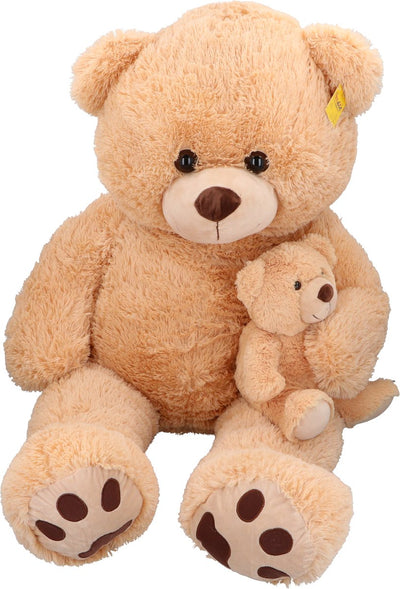 Ours en peluche Sunkid - 130 cm - grand ours en peluche avec petite peluche - ours en peluche xxl - ours en peluche pour enfants et décoration - beige