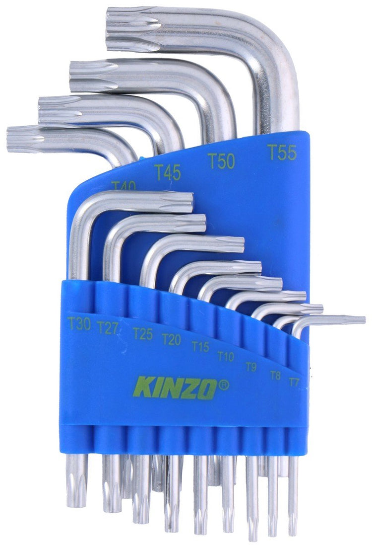 Kinzo Torx Set - Jeu de 13 clés hexagonales - T7-T55 - Clés hexagonales magnétiques en acier au chrome vanadium