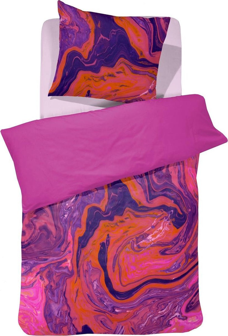 Damai - parure housse de couette - satin - 140 x 200 220 cm - rose + 1 taie d'oreiller 60x70