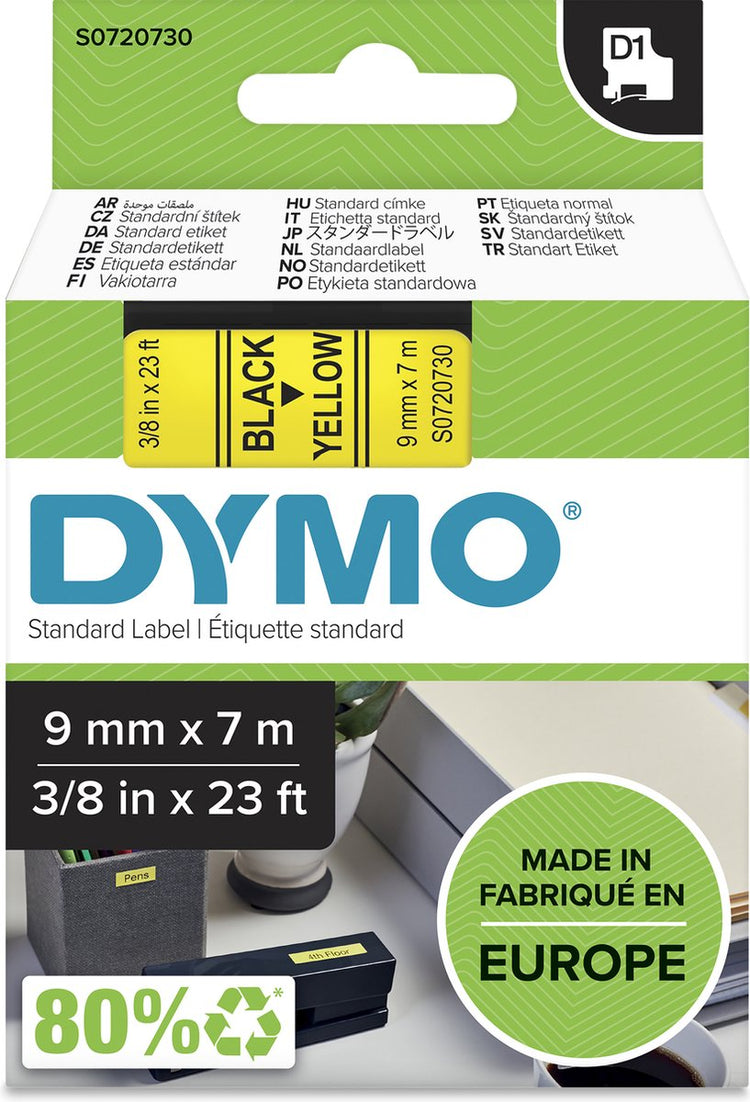 Étiquettes Dymo originales d1 | texte noir sur étiquette jaune | 9 mm x 7 m | étiquettes autocollantes pour l'imprimante d'étiquettes Label Manager | fabriqué en europe
