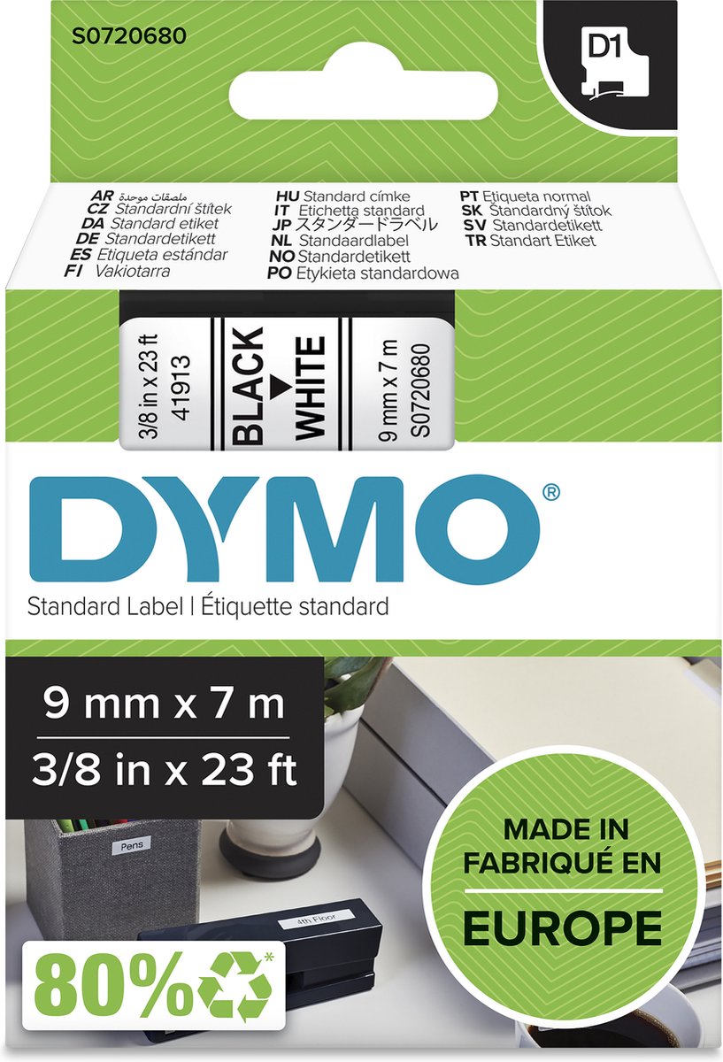 Étiquettes Dymo originales d1 | texte noir sur étiquette blanche | 9 mm x 7 m | étiquettes autocollantes pour l'imprimante d'étiquettes Label Manager | fabriqué en europe