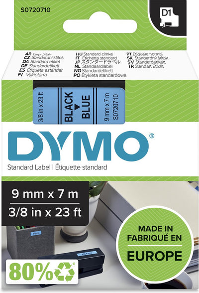 Étiquettes Dymo originales d1 | texte noir sur étiquette bleue | 9 mm x 7 m | étiquettes autocollantes pour l'imprimante d'étiquettes Label Manager | fabriqué en europe